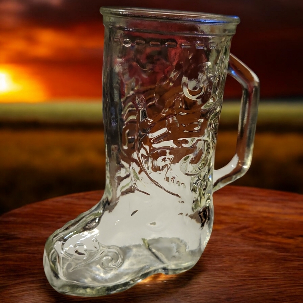 HOST PICK 😀 Beer Bar Mug Cowboy Cowgirl Western Boot Clear Glass